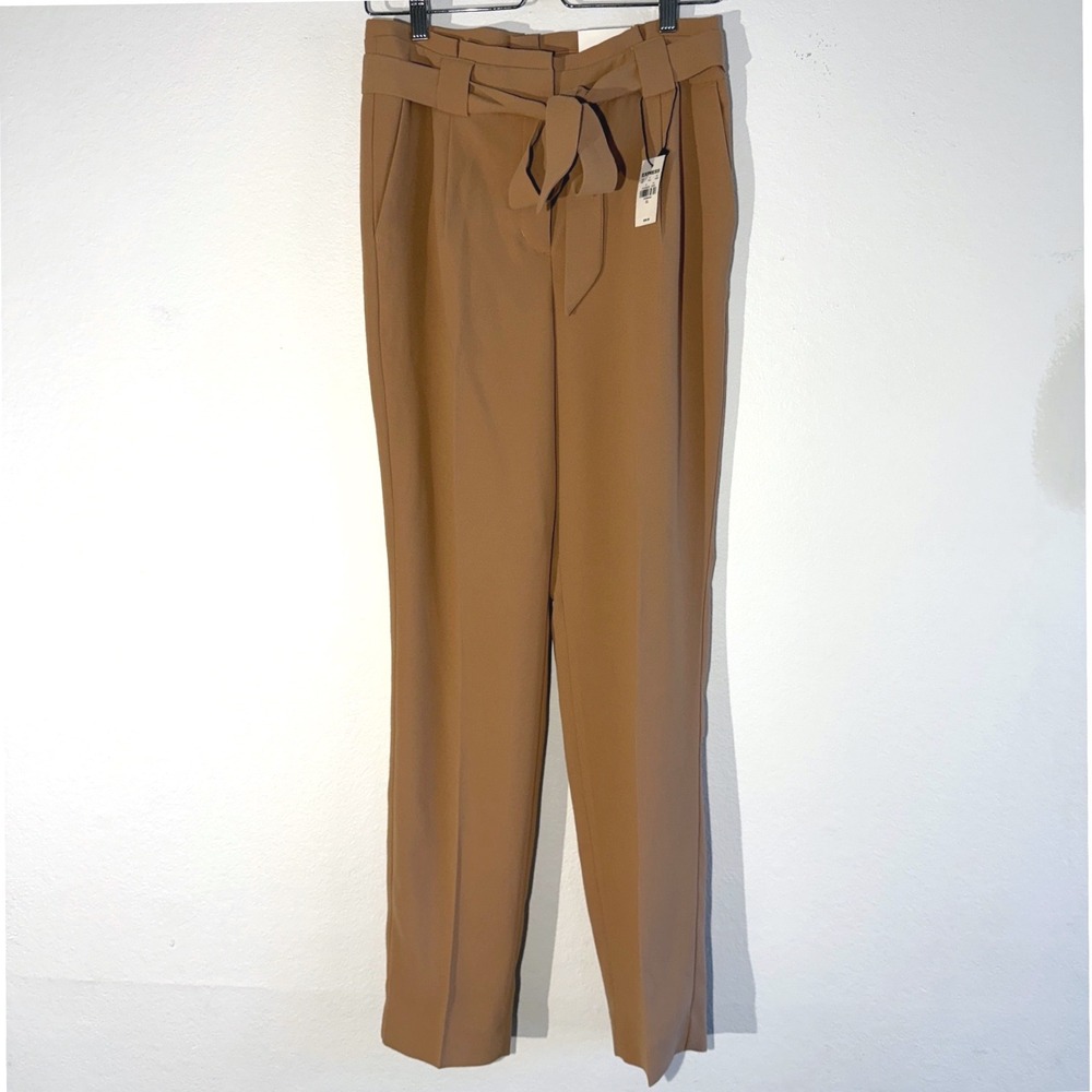 Express High Rise Ankle‎ Pants Camel Tan Paperbag Waist Tie Belt Trousers 6L NEW